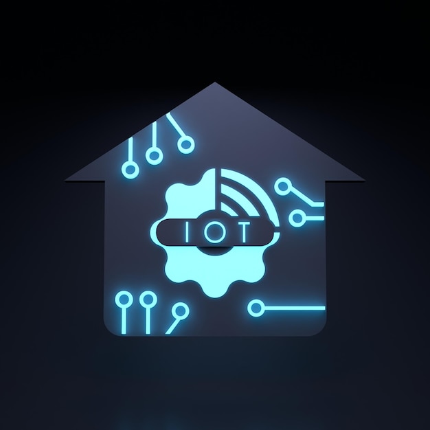 Symbole de logo de chose Internet néon concept IoT illustration de rendu 3d