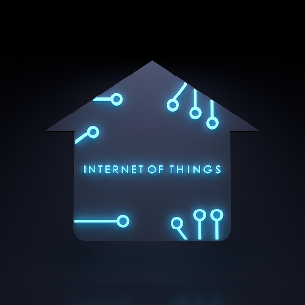 Symbole de logo de chose Internet néon concept IoT illustration de rendu 3d