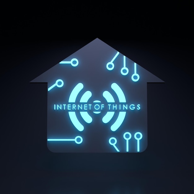 Symbole de logo de chose Internet néon concept IoT illustration de rendu 3d