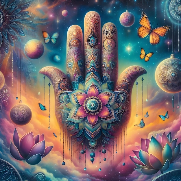 Symbole de la main de Hamsa Peinture abstraite colorée sur le fond