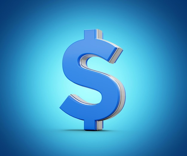 Le symbole de la monnaie bleu vibrant du dollar des États-Unis brille avec une illustration 3D de design moderne et élégant