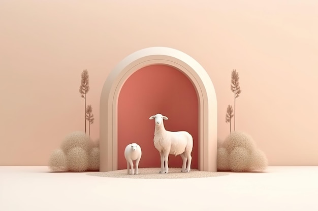 Symbole de mouton 3d Eid Al Adha généré par l'IA