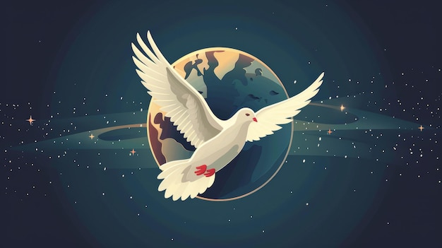 Le symbole de la paix minimaliste de la colombe s'élève au-dessus de la terre
