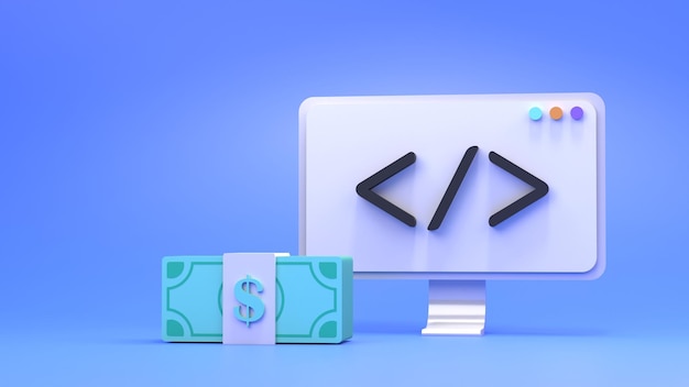 Symbole de la partie code sur l'écran de l'ordinateur Concept de codage et de programmation rendu 3d