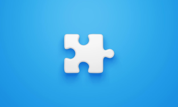 Symbole de pièce de puzzle minimal sur fond bleu rendu 3d