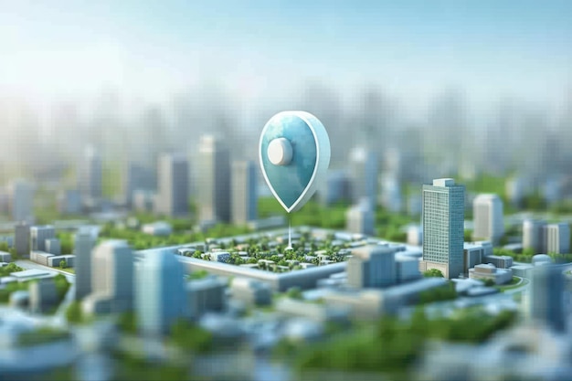 Symbole de pointeur de navigation GPS ville moderne en 3D