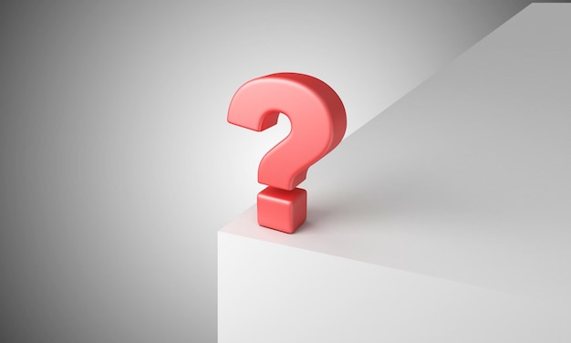 Un symbole de question rouge sur un mur blanc.