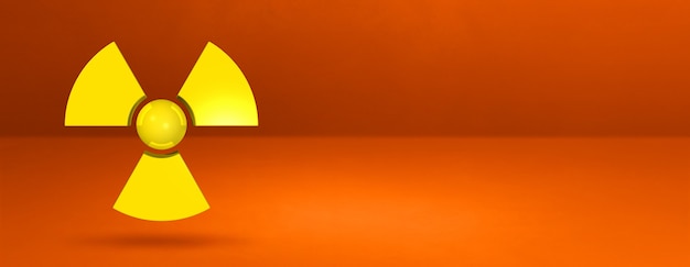 Symbole radioactif isolé sur fond orange. Illustration 3D