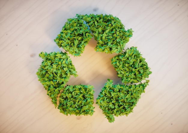 Photo symbole de recyclage sur un bureau en bois