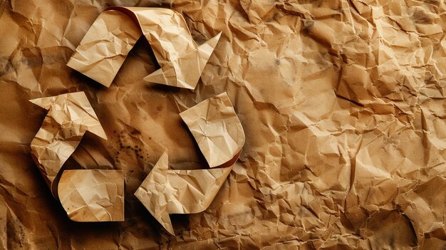 Symbole de recyclage fabriqué avec du papier brun et conservé sur un papier brun avec un grand espace vide IA générative