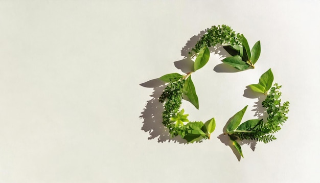 symbole de recyclage fait avec des plantes à droite avec un espace de copie