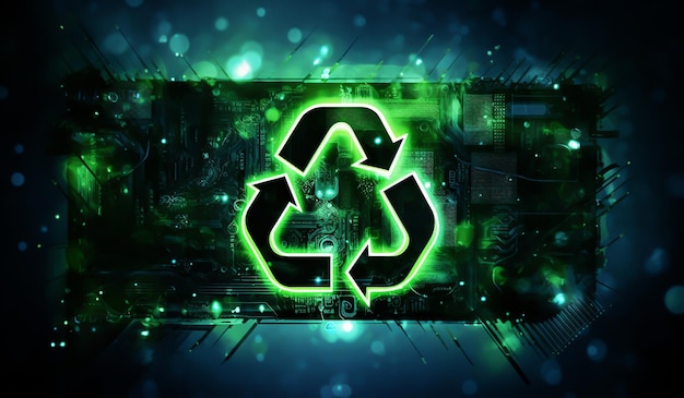 Symbole de recyclage lumineux dans le concept d'écologie généré par l'IA