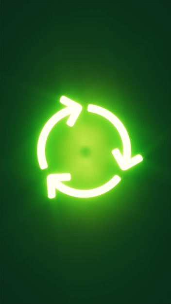 Symbole de recyclage lumineux vert sur le cycle de scène sombre et le rendu 3d du thème technologique