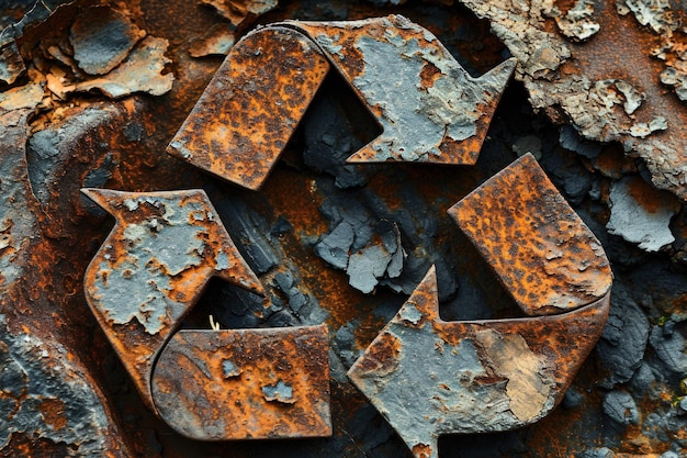 symbole de recyclage sur métal rouillé