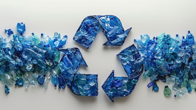 Symbole de recyclage réalisé à partir de bouteilles en plastique vue supérieure