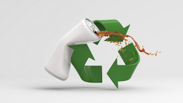 Symbole de recyclage vert avec des éclaboussures d’eau sur fond blanc 3D Render