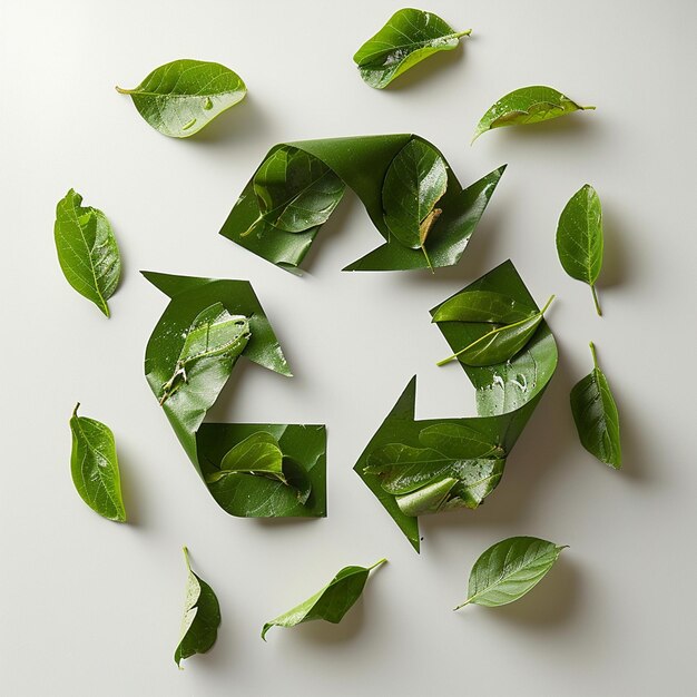 Un symbole de recyclage vert est posé sur une surface blanche
