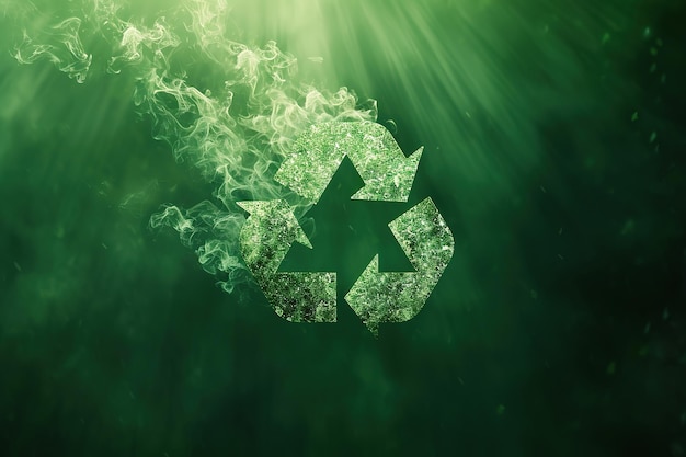 Symbole de recyclage vert avec de la fumée sur un fond écologique vibrant