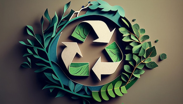 Symbole de recyclage vert IA générative concept de nature eco papercut