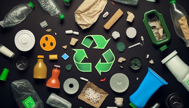 Symbole de recyclage vert IA générative concept de nature eco papercut