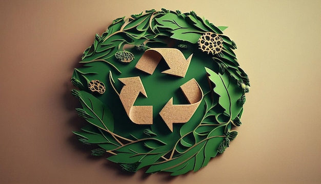 Symbole de recyclage vert IA générative concept de nature eco papercut