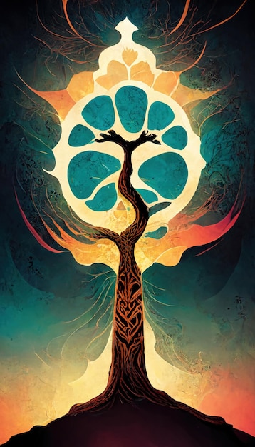 Symbole sacré de l'arbre de vie Concept de prospérité et de croissance de l'individualité Illustration 3D