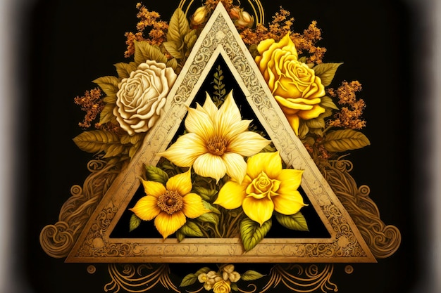 Symbole de la sainte trinité en forme de triangle jaune avec décoration florale ai générative