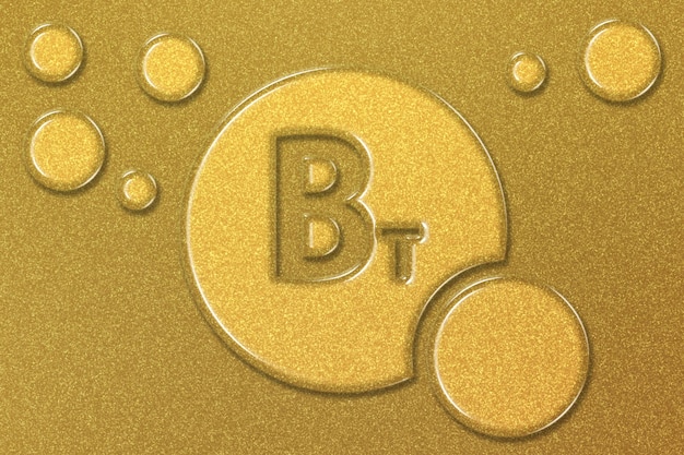 Symbole de santé de la vitamine BT, concept de vitamine, carnitine, fond d'or