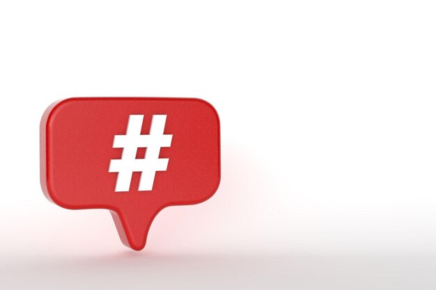 Symbole de signe de hashtag blanc sur la bulle de dialogue rouge