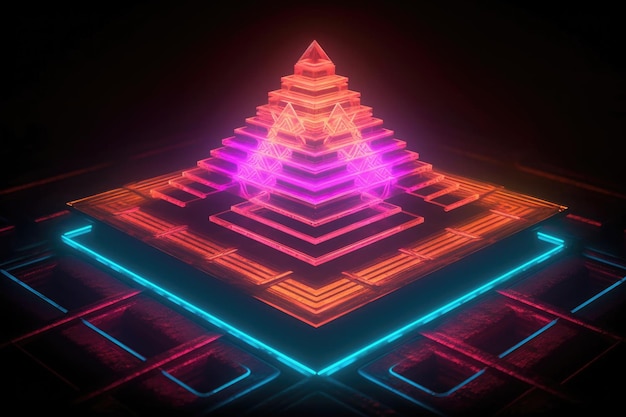 Symbole sri yantra avec des néons lumineux créés avec une ai générative