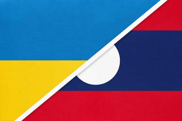 Symbole de l'Ukraine et du Laos du pays Drapeaux nationaux ukrainiens contre laotiens