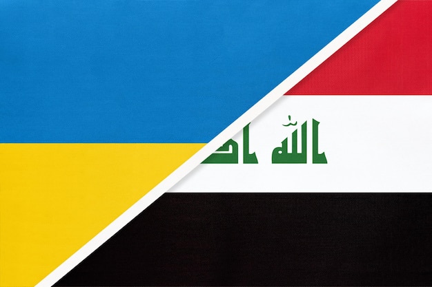 Symbole de l'Ukraine et de l'Irak du pays Drapeaux nationaux ukrainiens contre irakiens Relation et partenariat entre deux pays