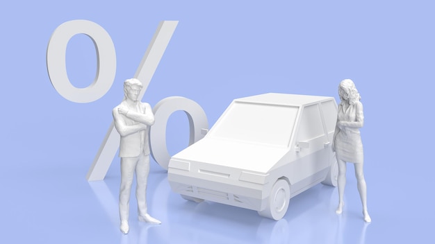 Le symbole de la voiture et du pourcentage pour le concept de financement automobile 3D