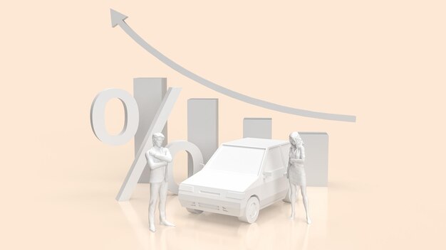 Le symbole de la voiture et du pourcentage pour le concept de financement automobile 3D