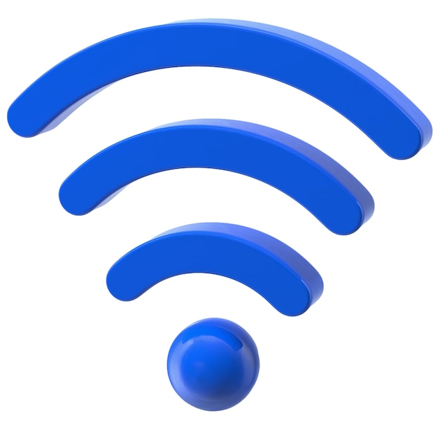 Photo un symbole wifi bleu avec une boule rouge dans le coin.