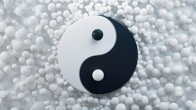 Symbole Yin yang de l'harmonie et de l'équilibre sur un fond blanc rendu 3D