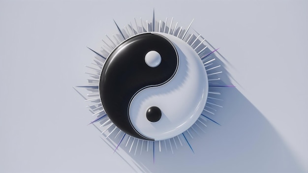 Symbole Yin yang de l'harmonie et de l'équilibre sur un fond blanc rendu 3D