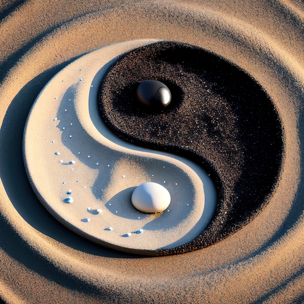 Photo symbole yin et yang sur le sable