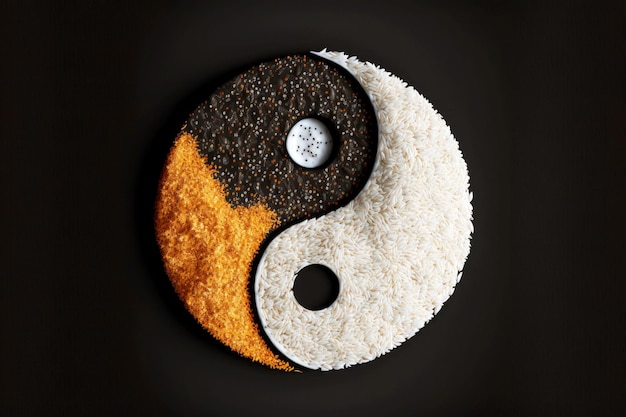 Symbole Yinyang du riz sur fond noir