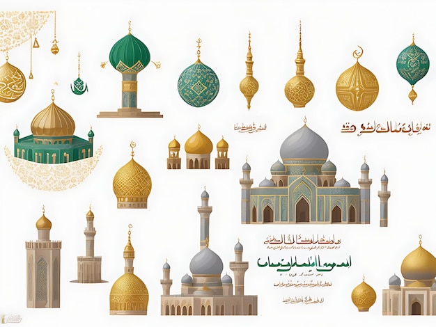 Symboles de la culture islamique sur fond blanc