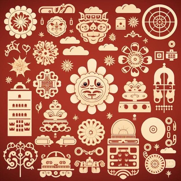 Photo symboles festives éléments graphiques du nouvel an chinois