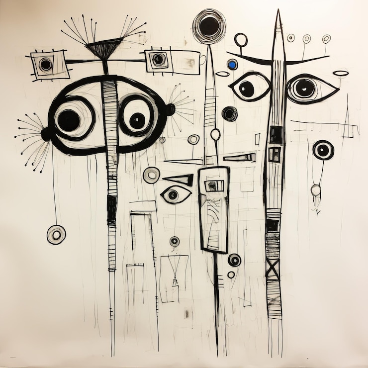 Photo des symboles et des visages étranges un croquis d'art urbain surréaliste