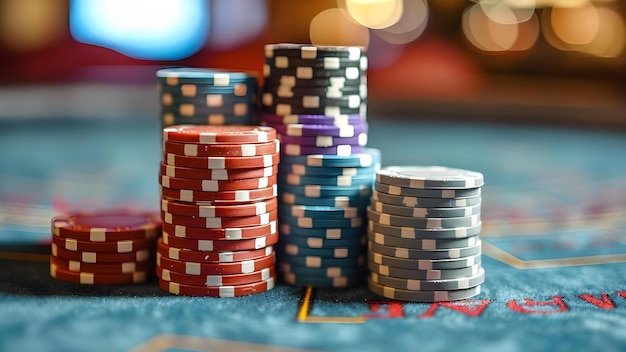 Symbolisme des jetons de poker empilés sur une table de jeu Une représentation de la chance et du concept de jeu de hasard Jeu de hasard Fortune Casino Charme chanceux
