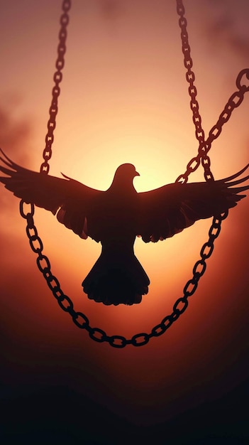 Symbolisme de la libération L'ombre du pigeon brise les chaînes annonçant la liberté sous le soleil du matin Mobil vertical