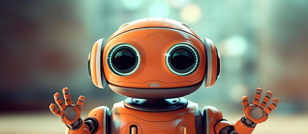 Sympathique robot orange de dessin animé mignon positif avec un visage souriant