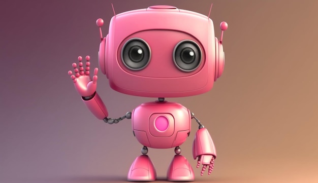 Sympathique robot rose de dessin animé mignon positif avec IA générative souriante