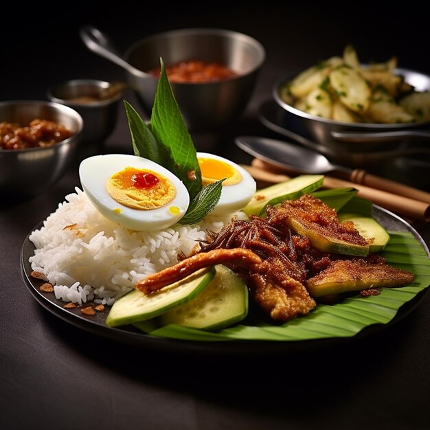 Photo la symphonie culinaire malaisienne sensationnelle de nasi lemak en pleine forme et le délice de bokeh