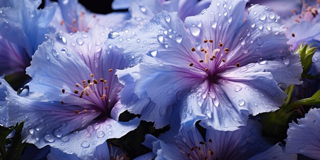 La symphonie de la nature: les fleurs et les feuilles avec les gouttes d'eau