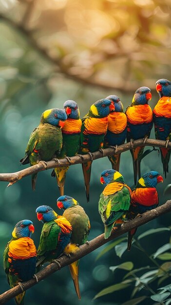 Symphonie d'oiseaux Des oiseaux colorés perchés sur des branches