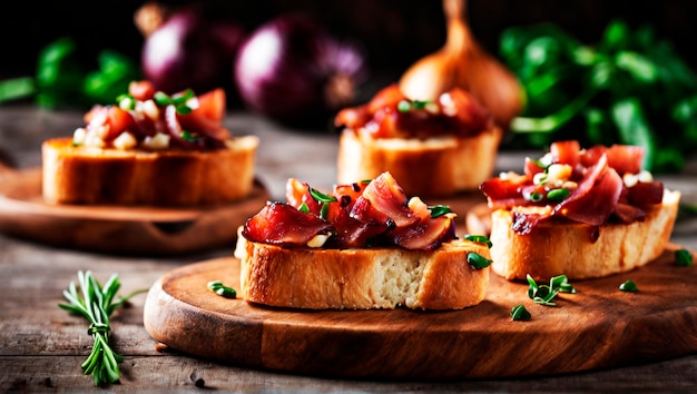 Une symphonie de saveurs oignon et bacon marmalade infusé bruschetta